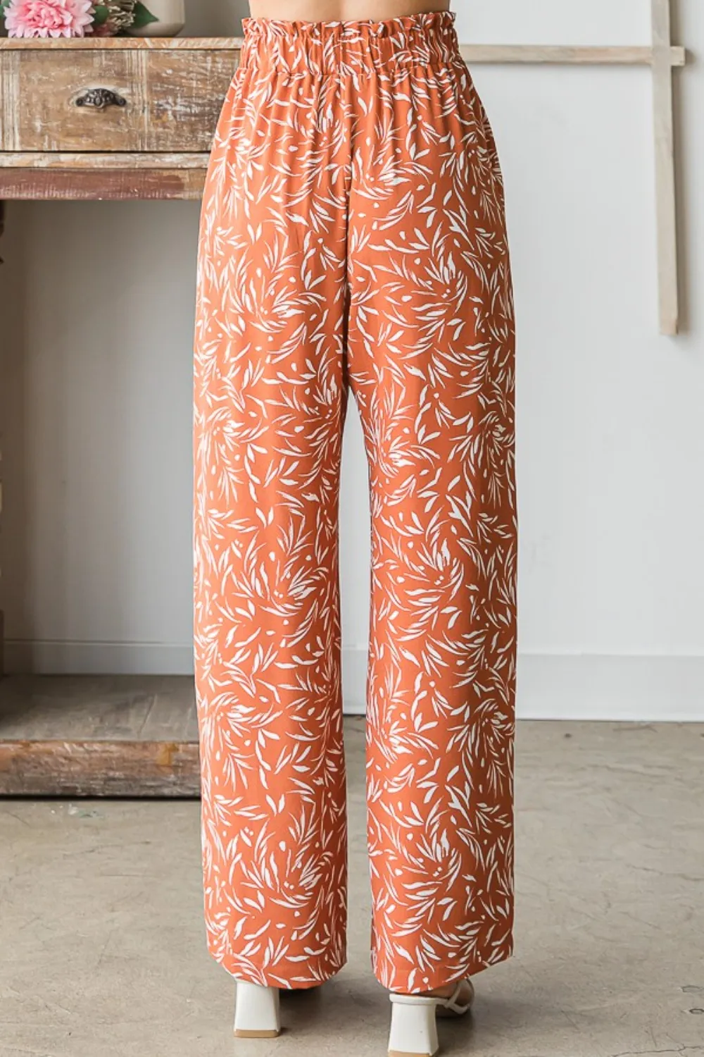 Full Size Printed Tied Straight Casual Pants, image 2