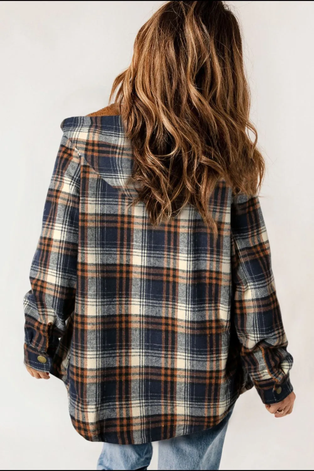 Plaid Button Up Long Sleeve Hooded Jacket, image 10