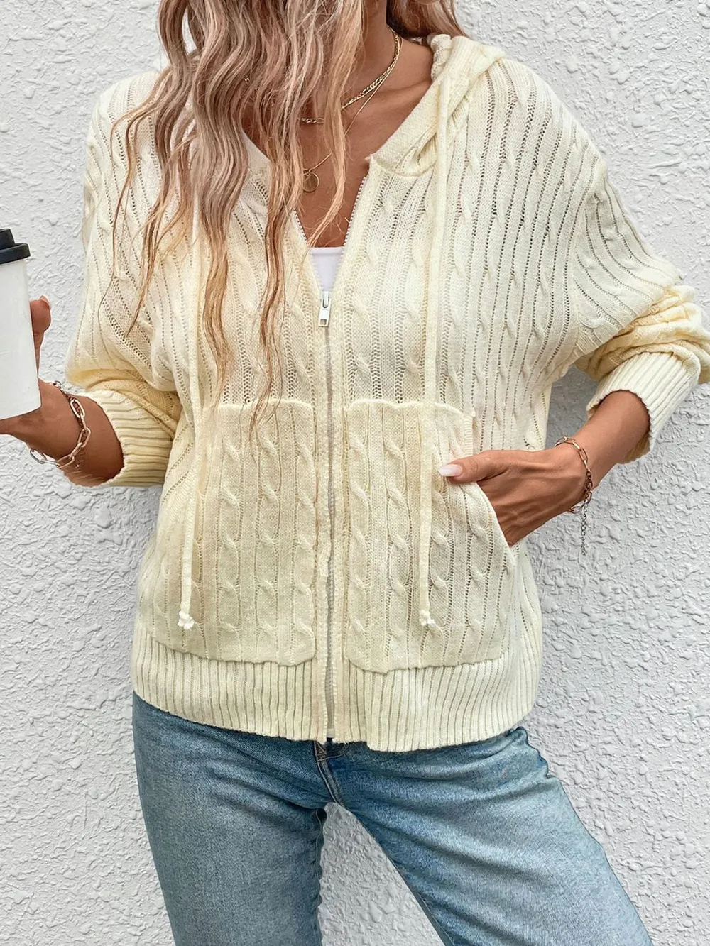 Zip Up Long Sleeve Hooded Cardigan, image 4