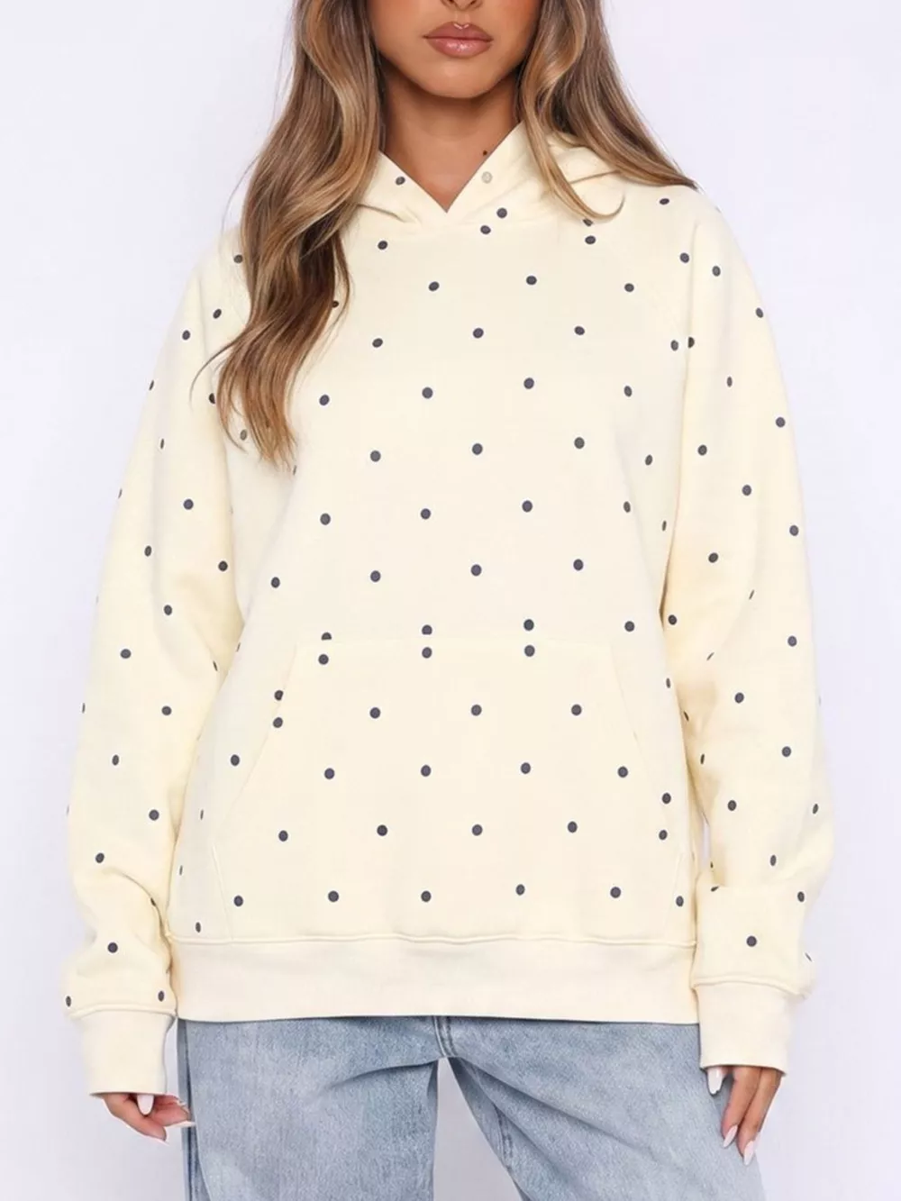 Polka Dot Kangaroo Pocket Hoodie, image 7
