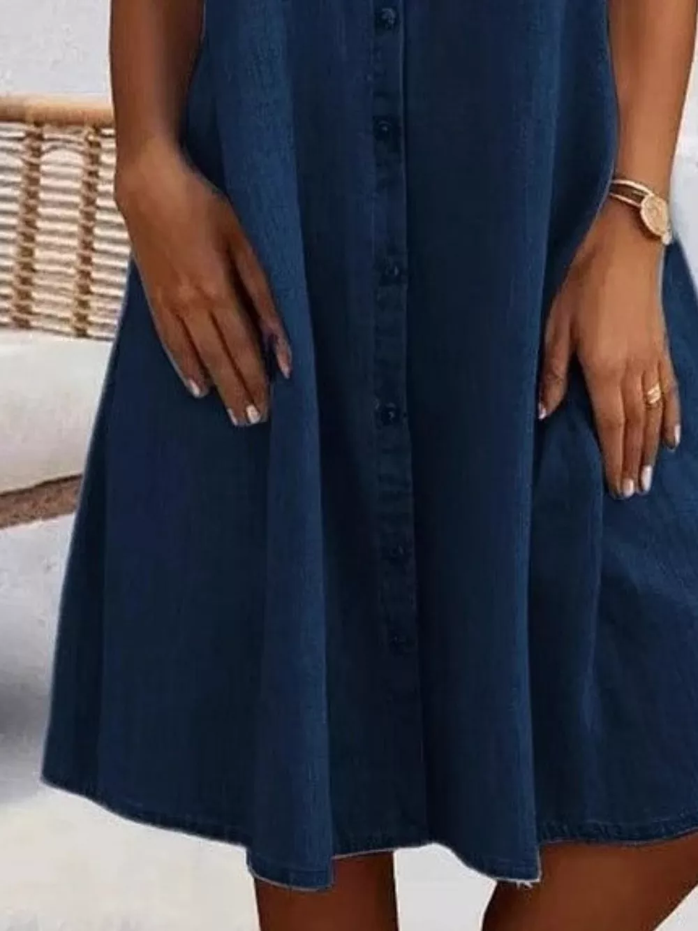 Full Size Button-Front Short Sleeve Denim Dress Plus Size, image 3
