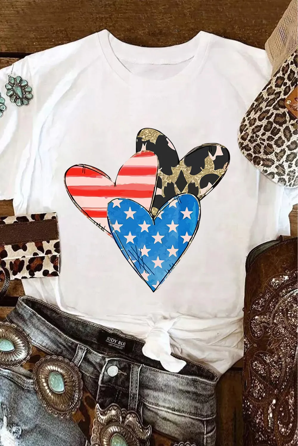 Heart Round Neck Short Sleeve T-Shirt, image 5
