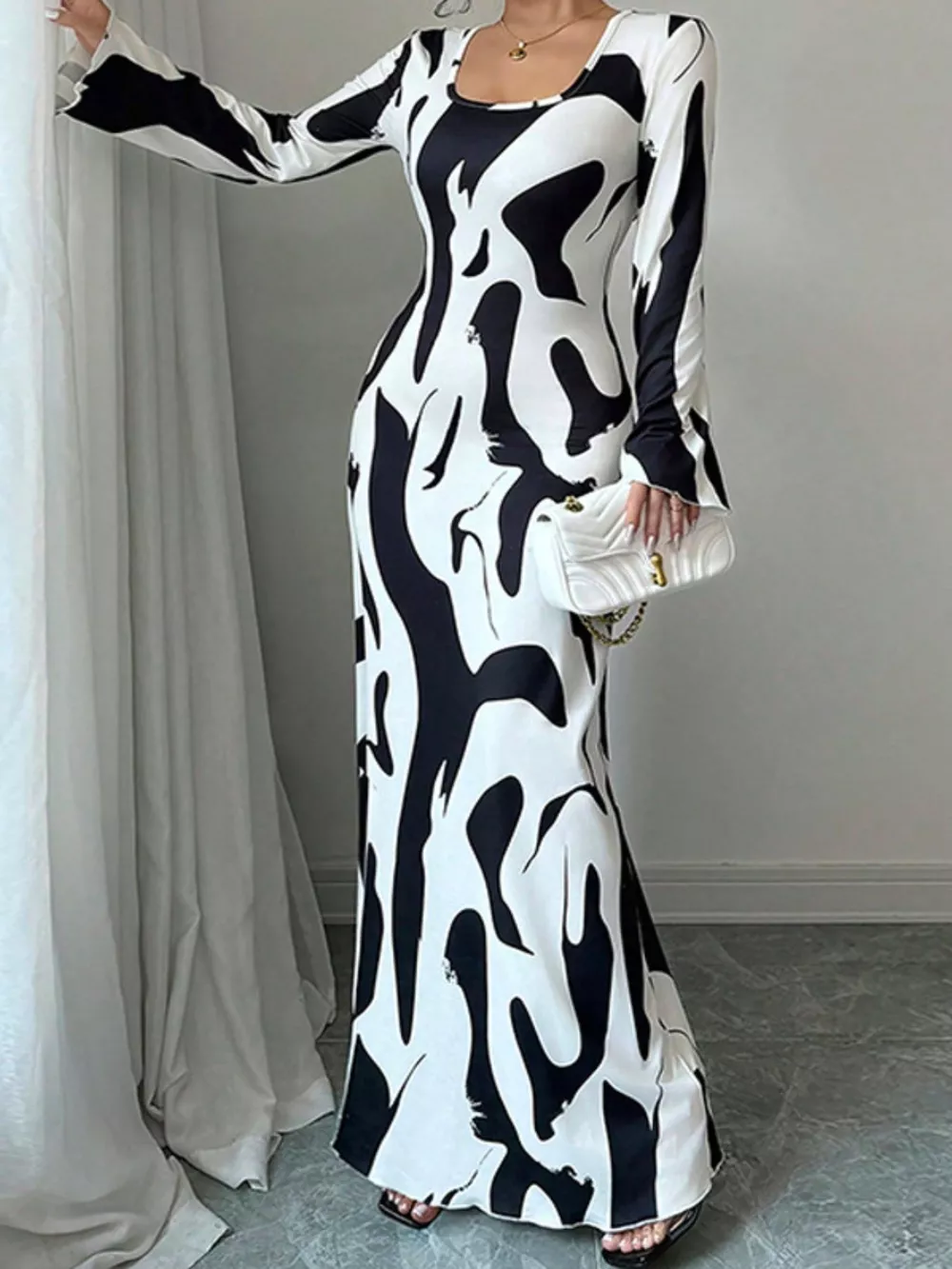 Abstract Print Long Sleeve Maxi Dress, image 6