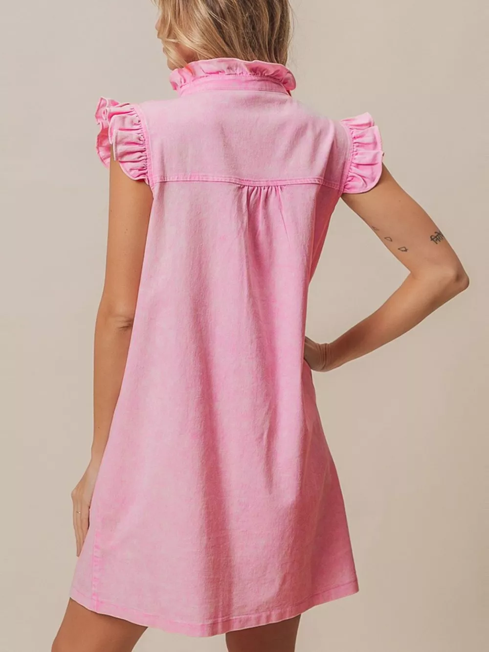 Ruffled Trim Button-Down Denim Dress, image 7