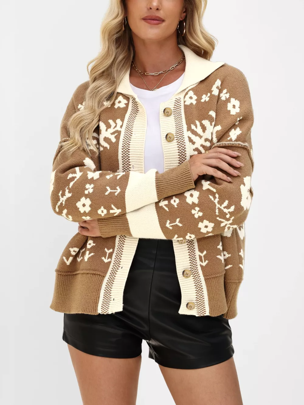 Floral Pattern Button-Down Cardigan, image 3