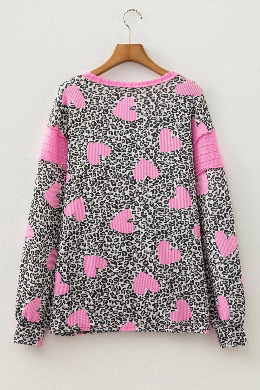Leopard Heart Print Colorblock Pullover Blouse, image 4