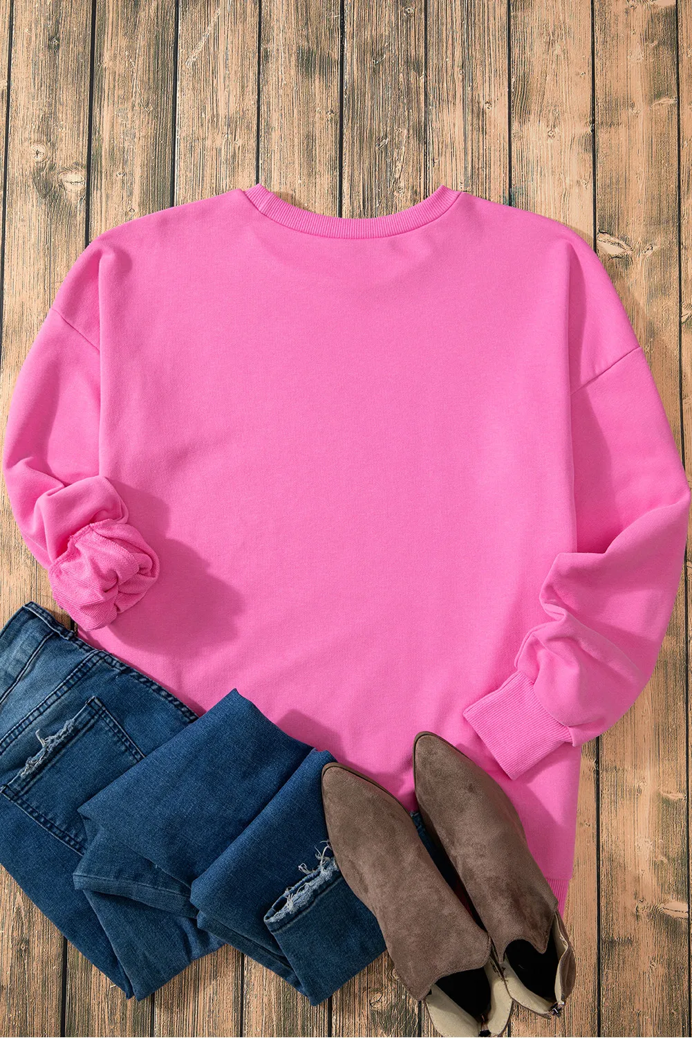 High-Low Round Neck Long Sleeve Sweatshirt, image 18