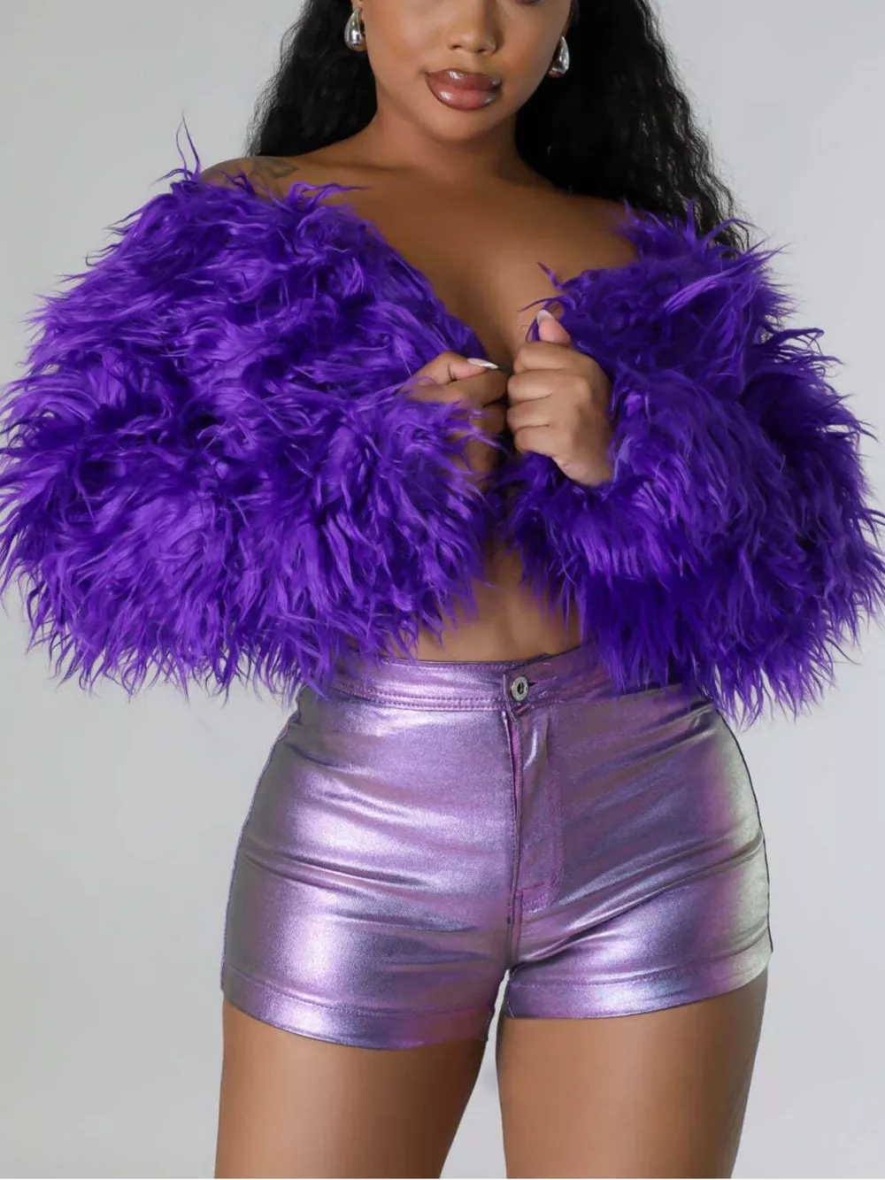 Faux Fur Open Front Cropped Outerwear, image 8