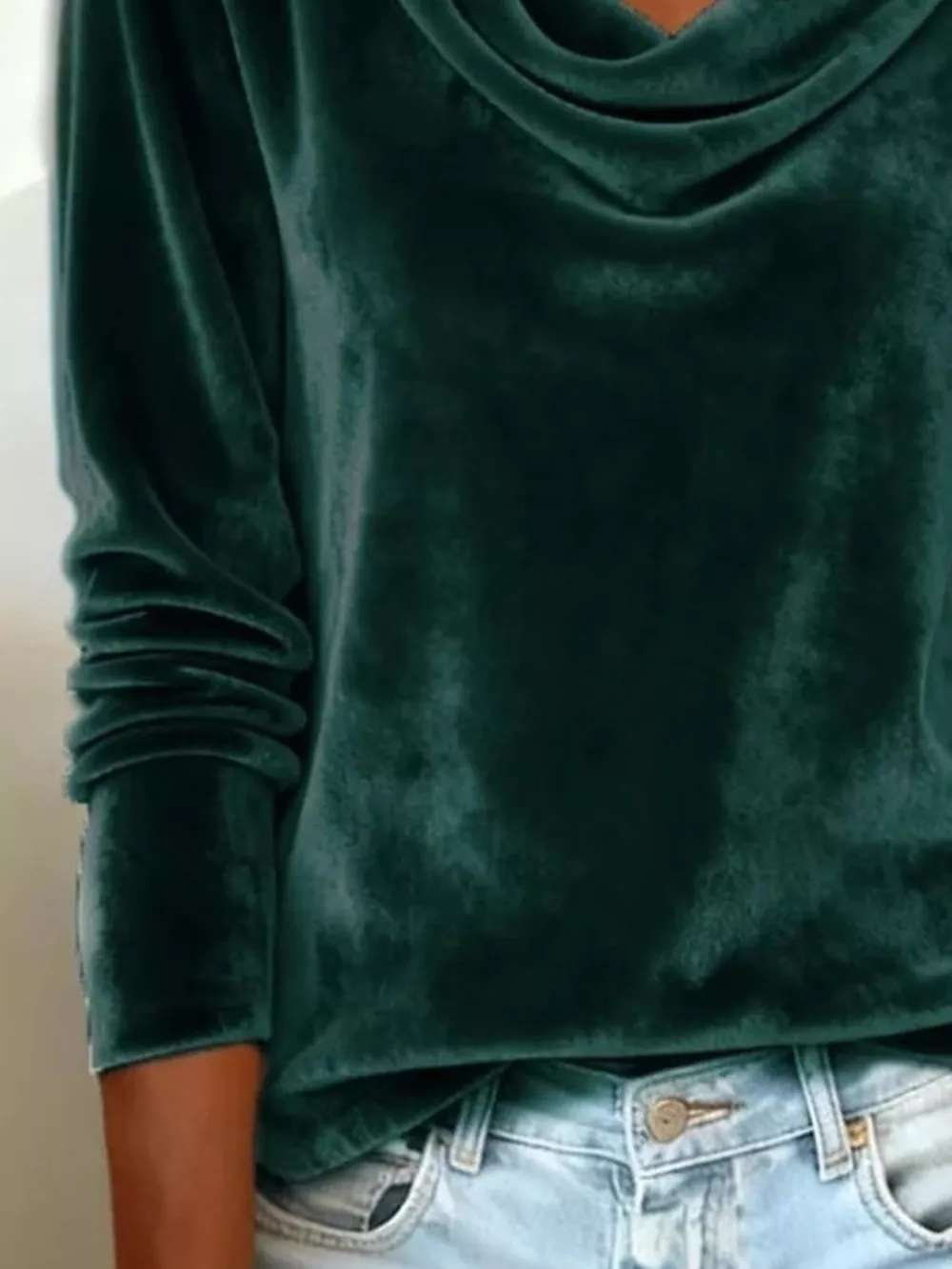 Velvet Cowl Neck Long Sleeve T-Shirt, image 6