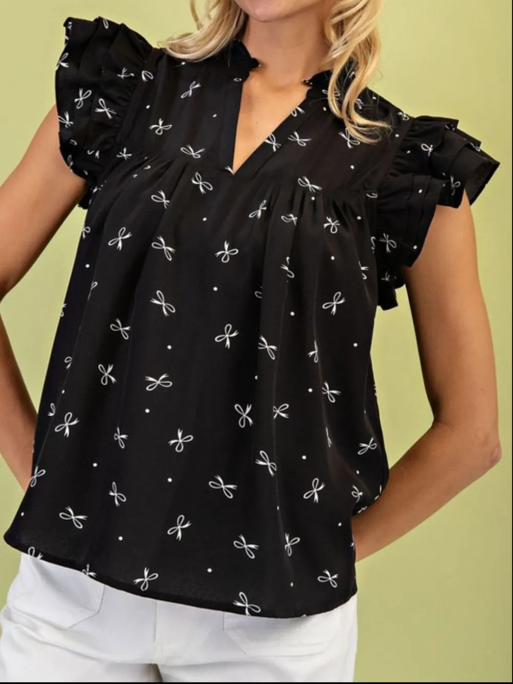 Notched Ruffled Cap Sleeve Blouse, image 6