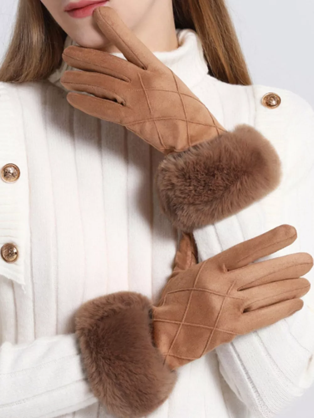 Fur Cuff Suede Gloves, image 5