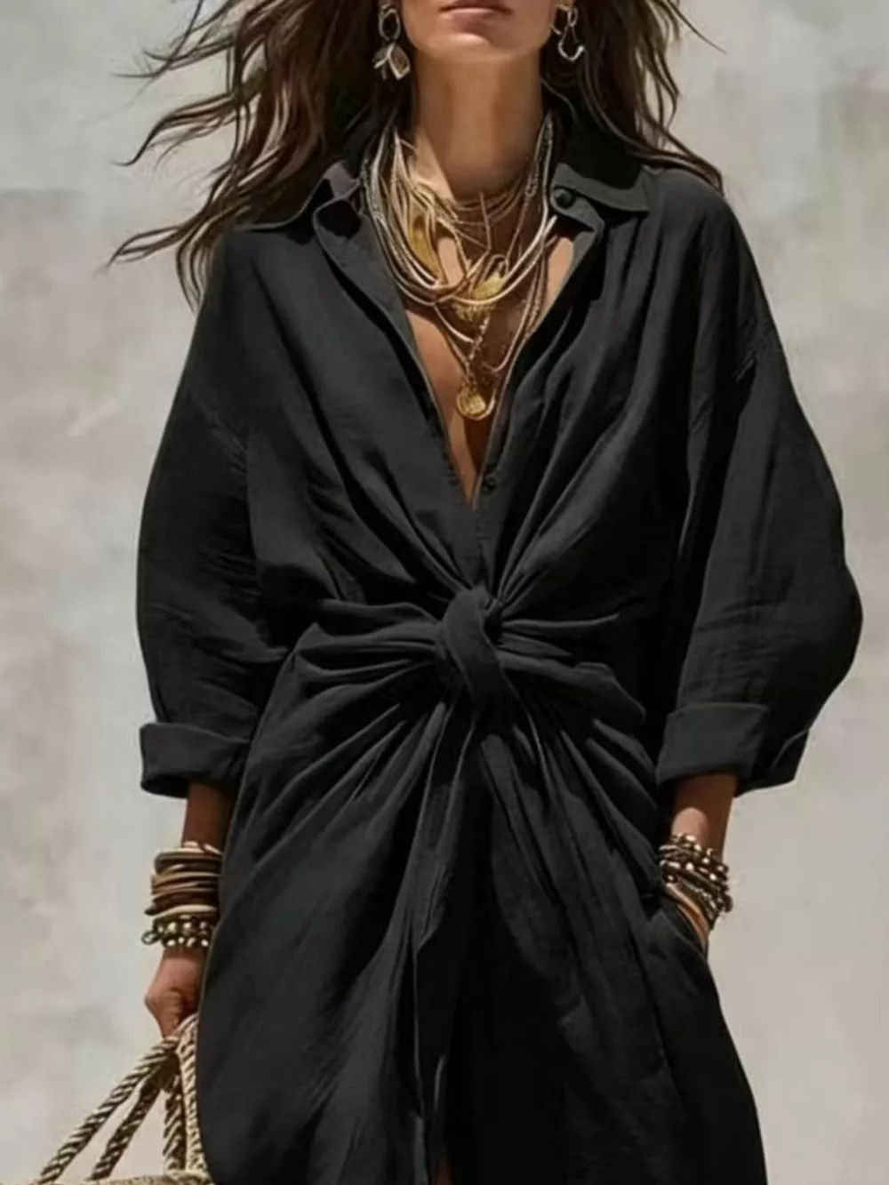 Front-Tie Maxi Shirt Dress, image 11