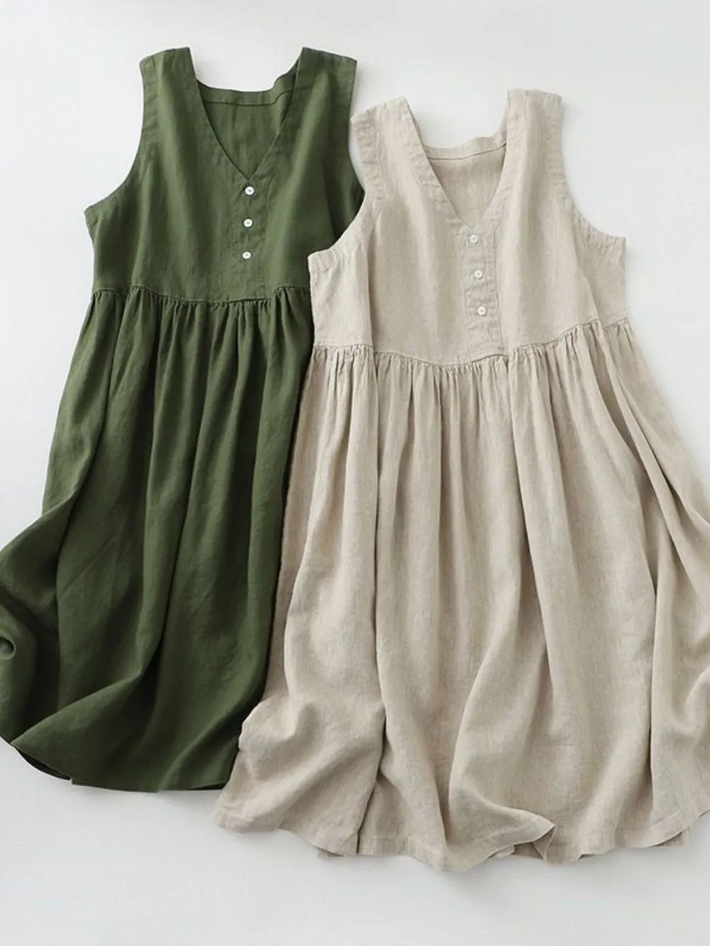 V-Neck Button Detail Sleeveless Midi Dress, image 5