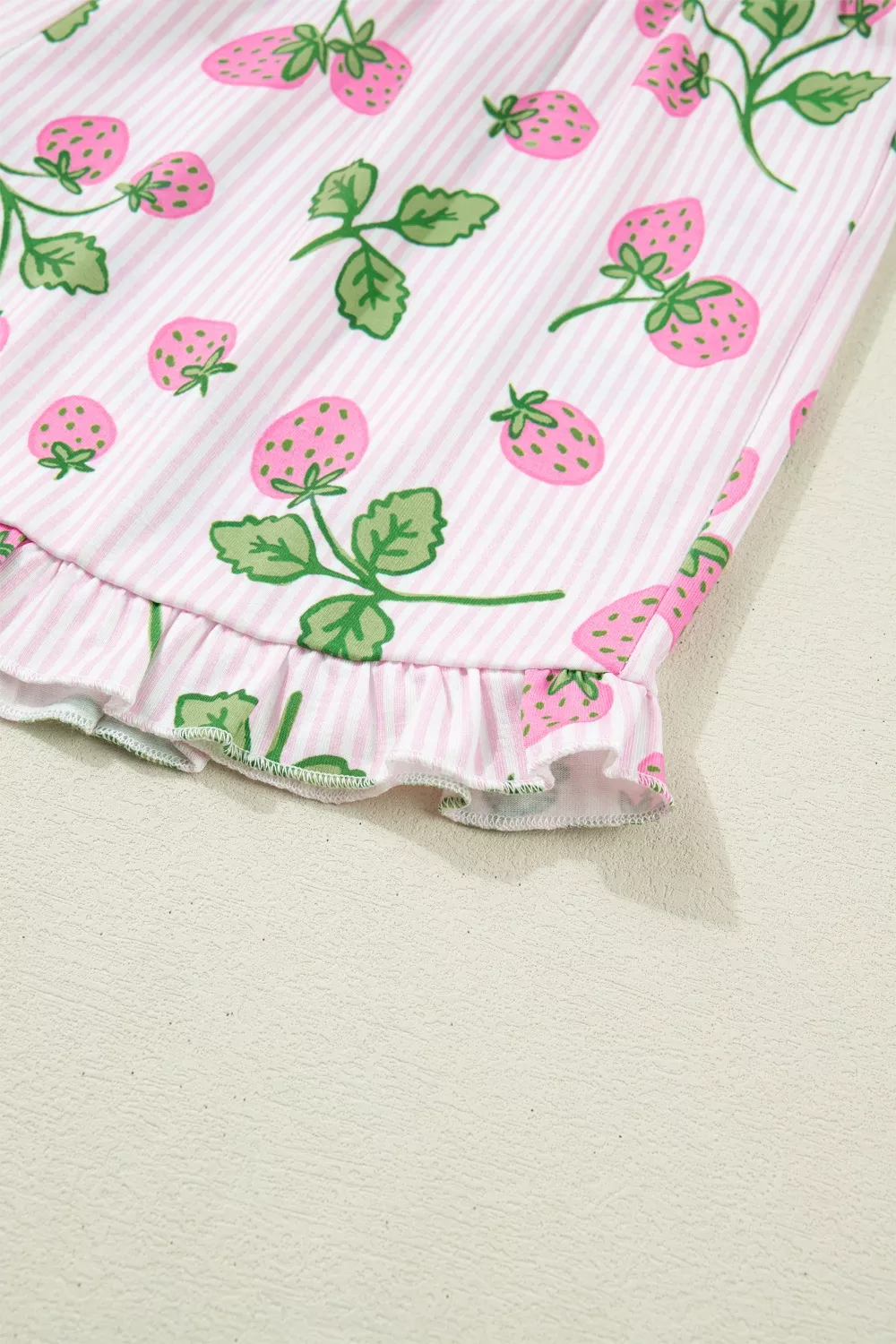 Striped Strawberry Print Lapel Shirt Drawstring Shorts 2pcs Pajama Set, image 10