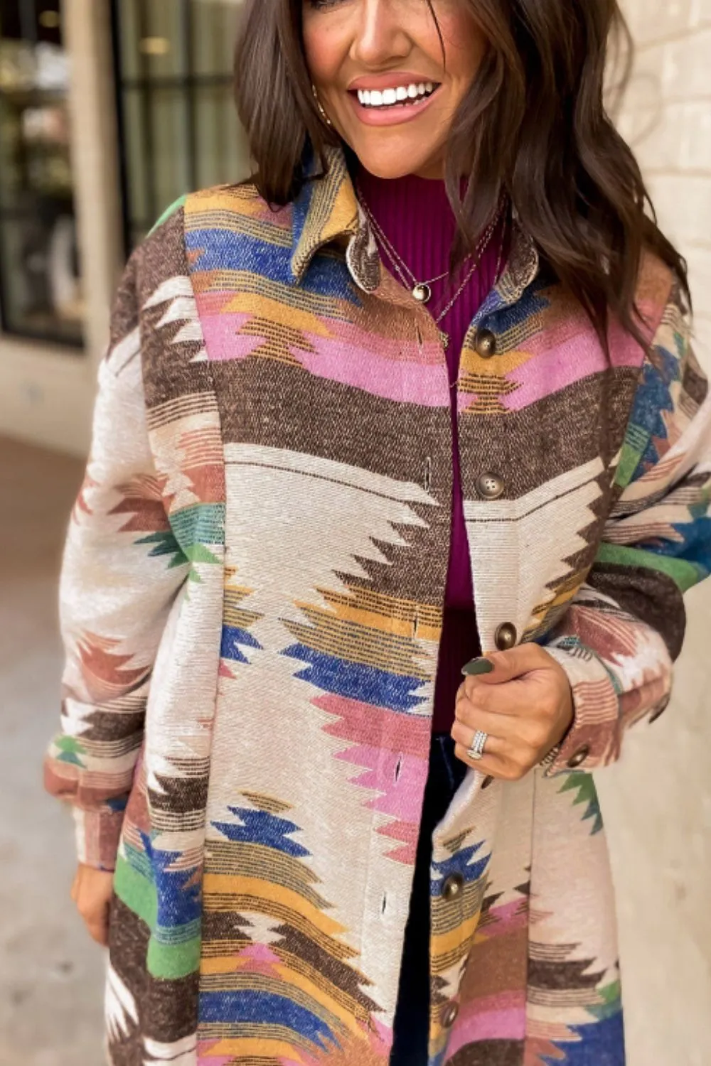 Geometric Button Up Long Sleeve Jacket, image 7