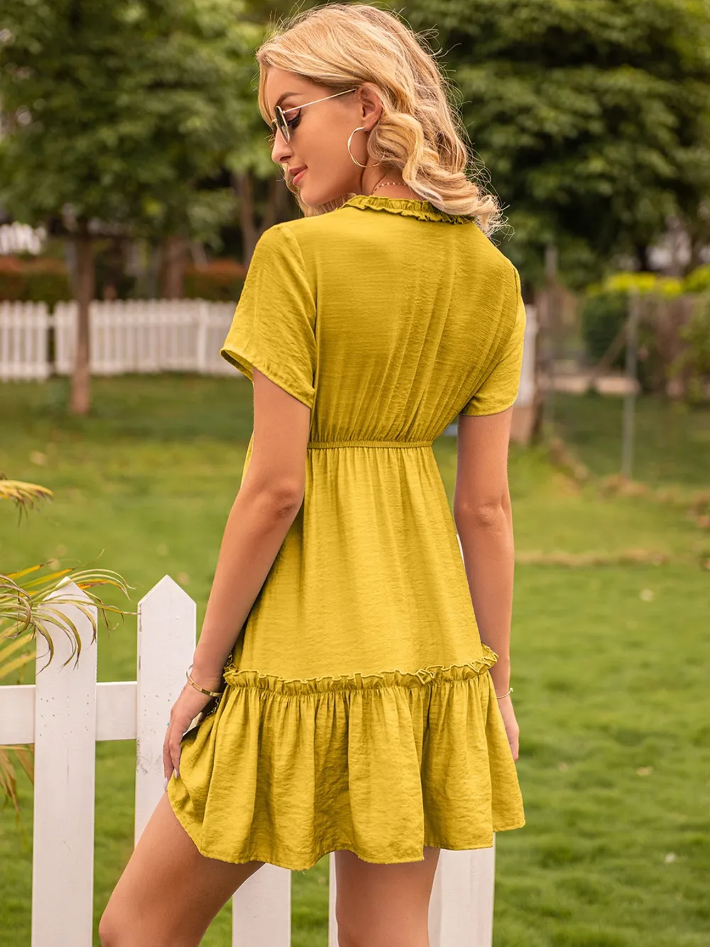 Frill V-Neck Short Sleeve Ruffle Hem Dress, image 7