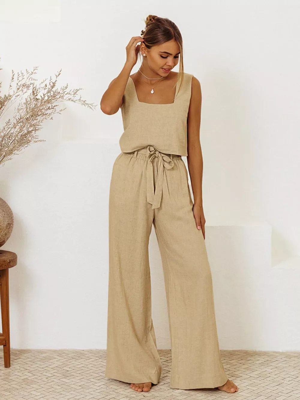 Square Neck Sleeveless Top and Pants Set, image 5