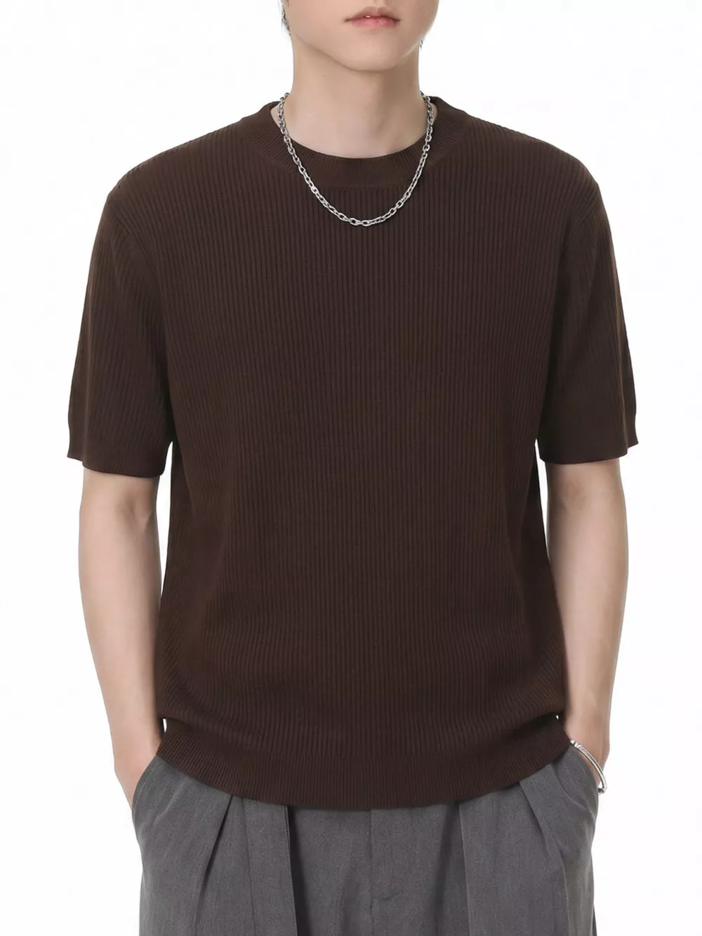 Men's Ribbed Knit Short Sleeve T-Shirt, image 9