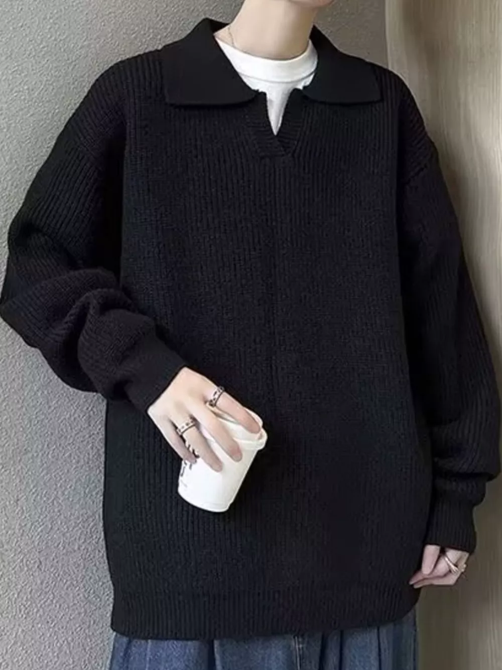 Men's Casual Knitted Polo Collar Pullover, image 4