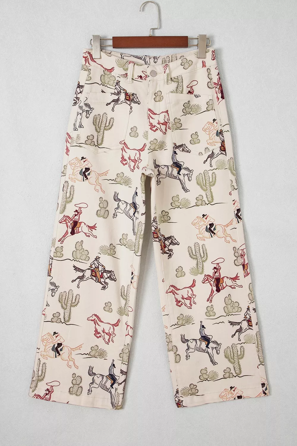 Western Print Straight Leg Ankle-Length Pocket Jeans, image 3