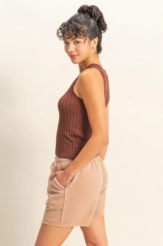 Stretchy Ribbed Round Neck Sweater Tank, image 2