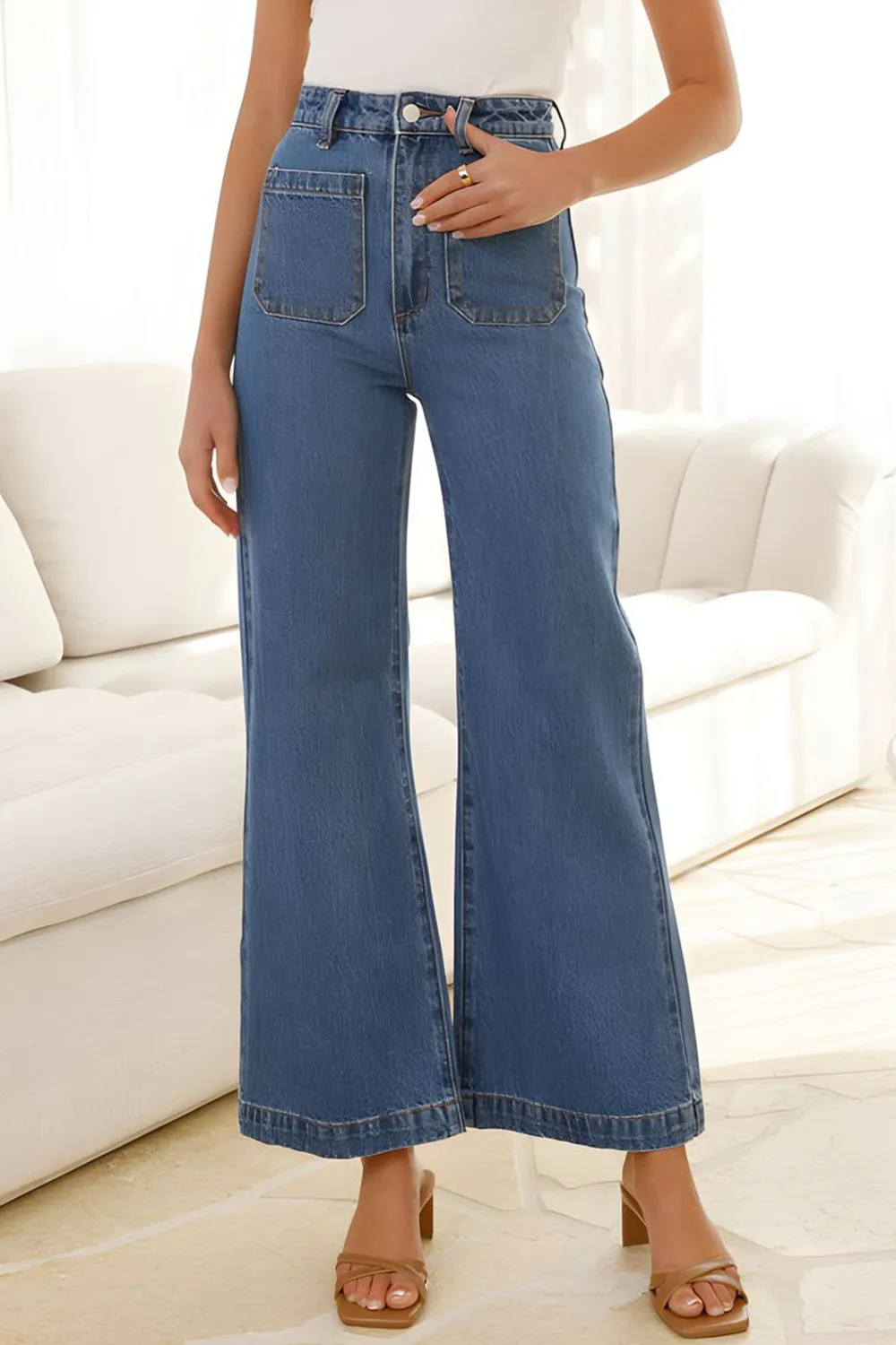 High Waist Bootcut Jeans with Pockets, image 3