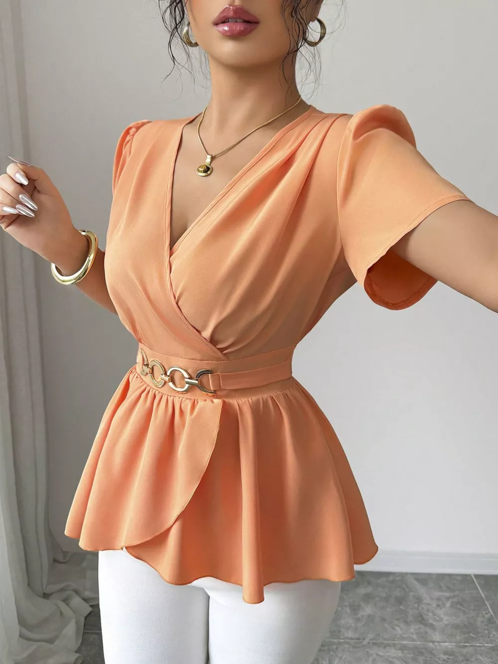 Surplice Short Sleeve Blouse, image 10