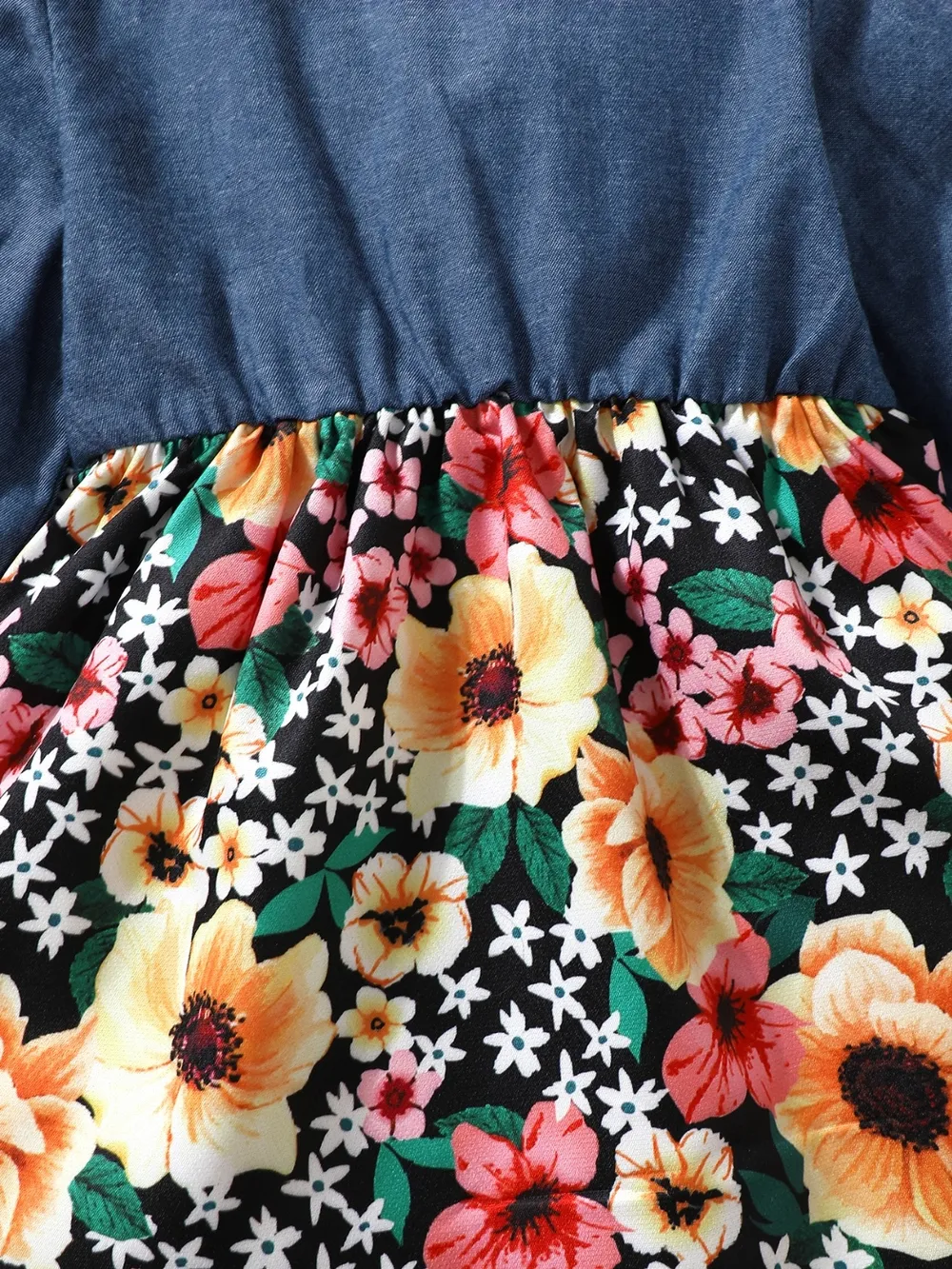 Children's Ruffled Bow Contrast Floral Dress with Headband, image 2