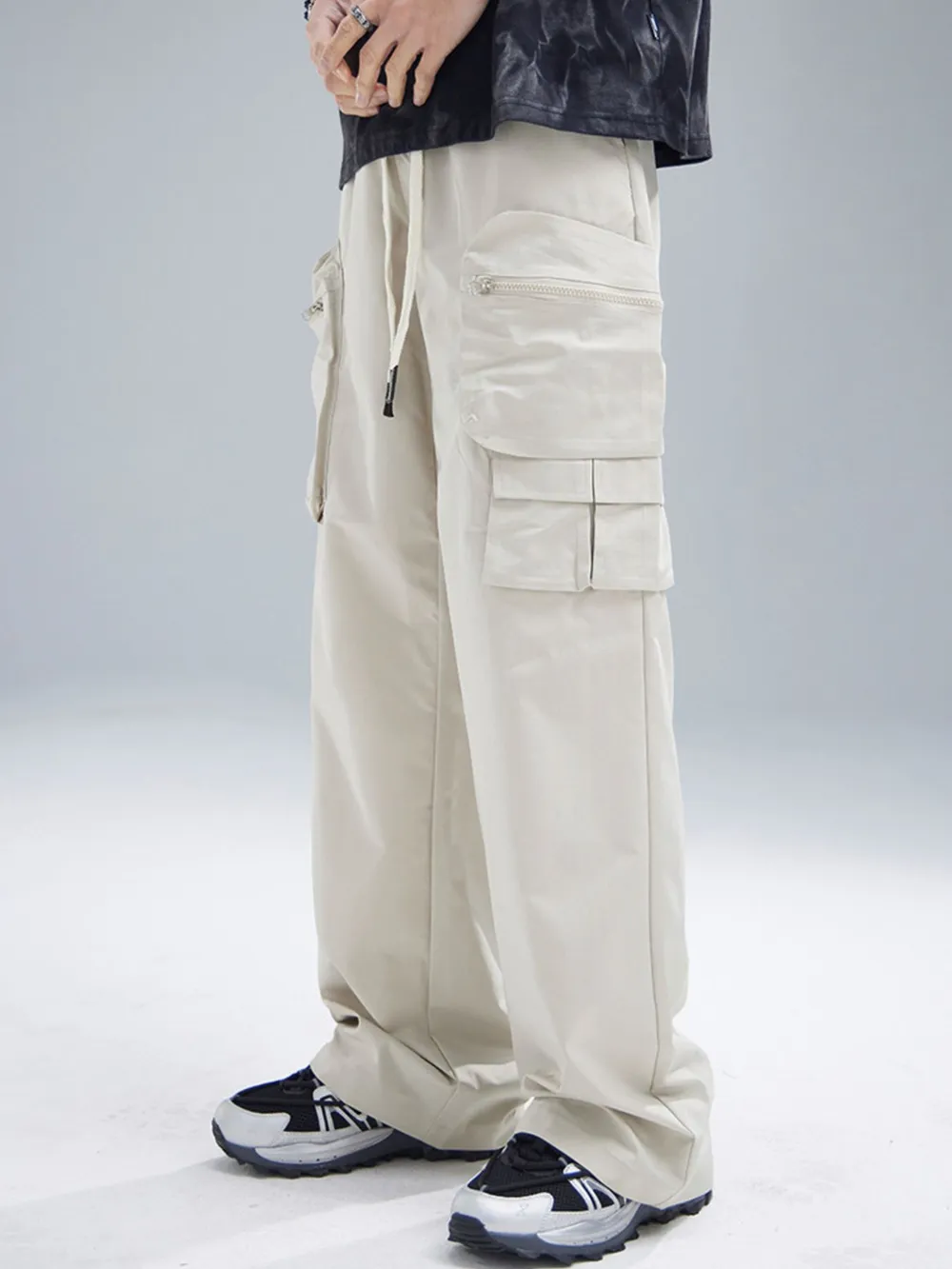 Men's Multi-Pocket Cargo Wide Leg Pants with Drawstring Waist, image 14