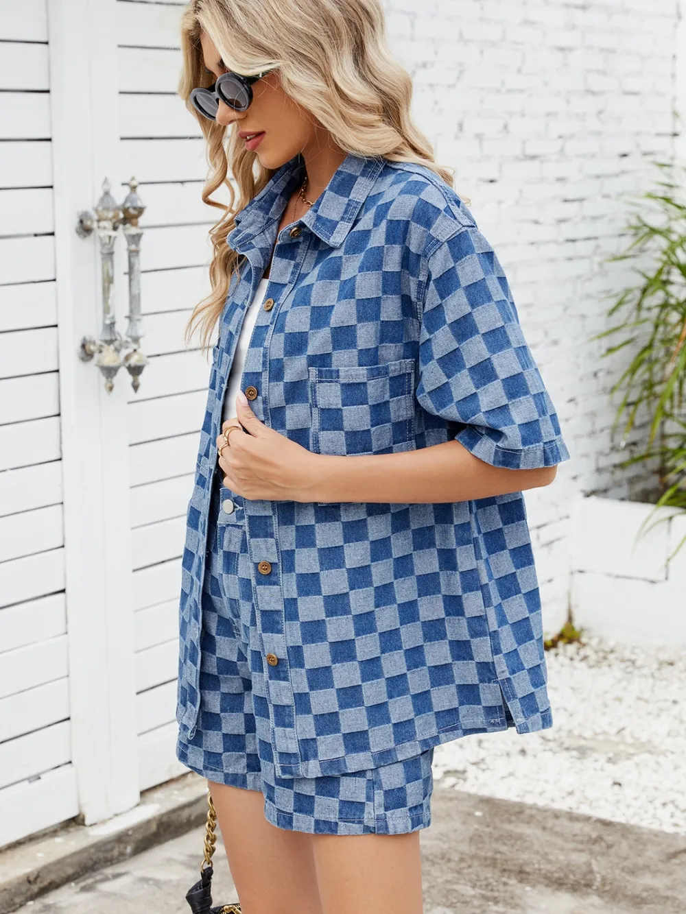 Checkered Shirt and Shorts Denim Set, image 3