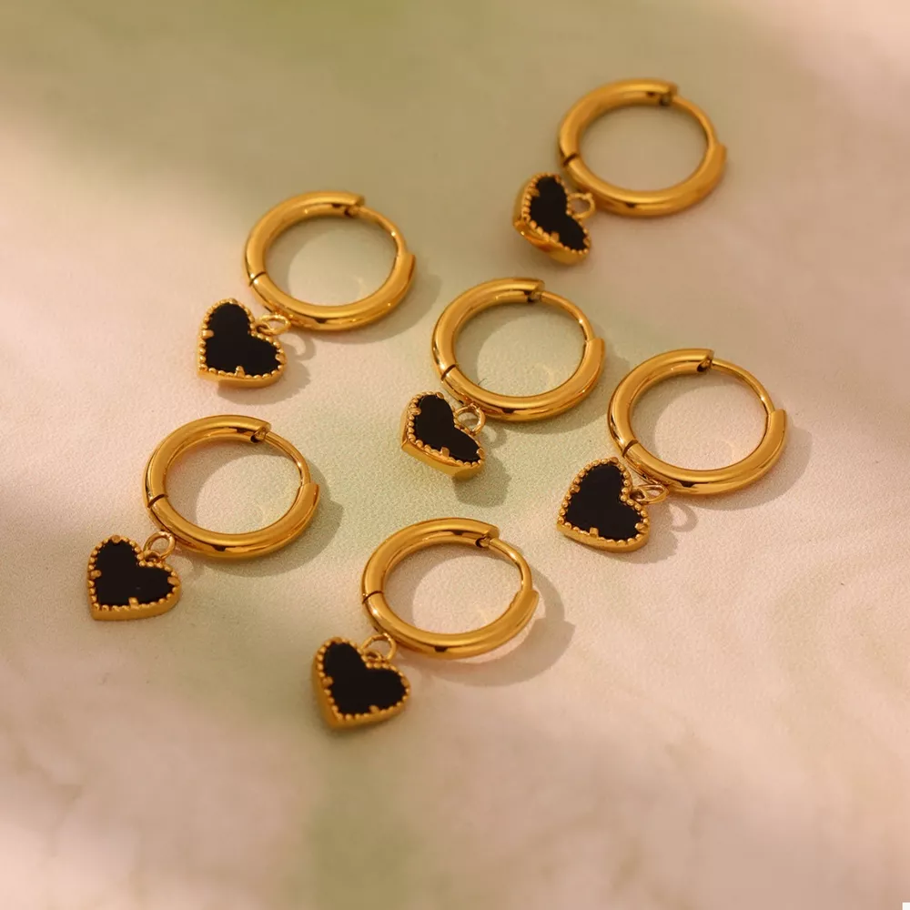 18K Gold-Plated Hoop Earrings with Heart Pendant, image 7