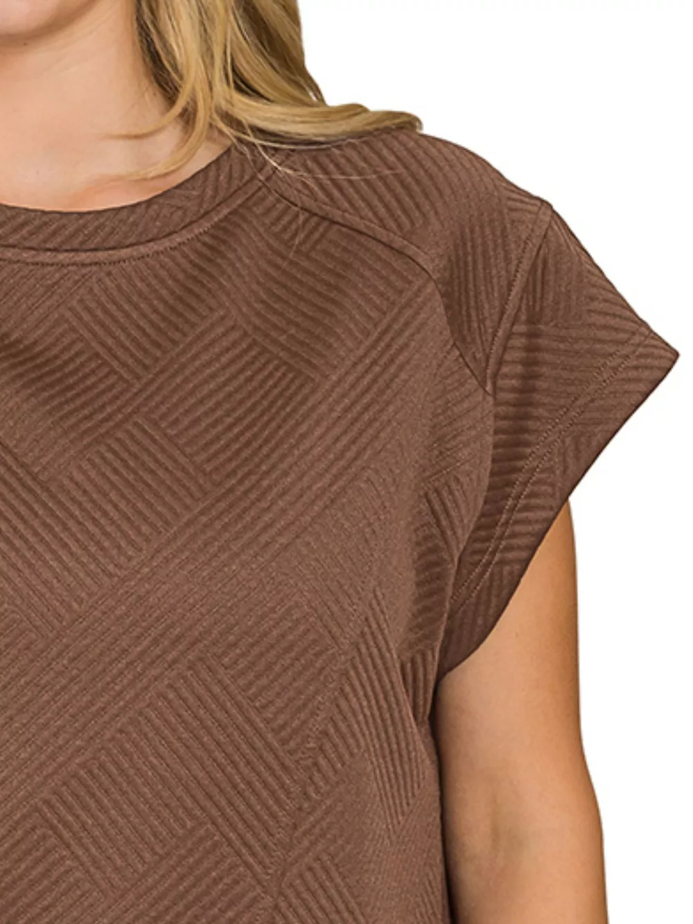 Textured Knit Jacquard Short Sleeve Top, image 3