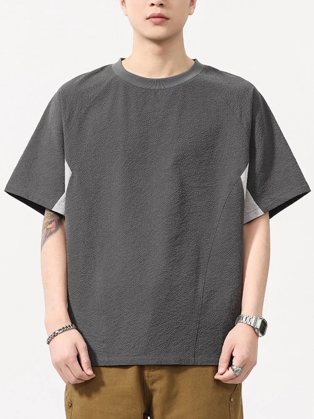 Men's Plus Size Contrast Round Neck Short Sleeve T-Shirt, image 2