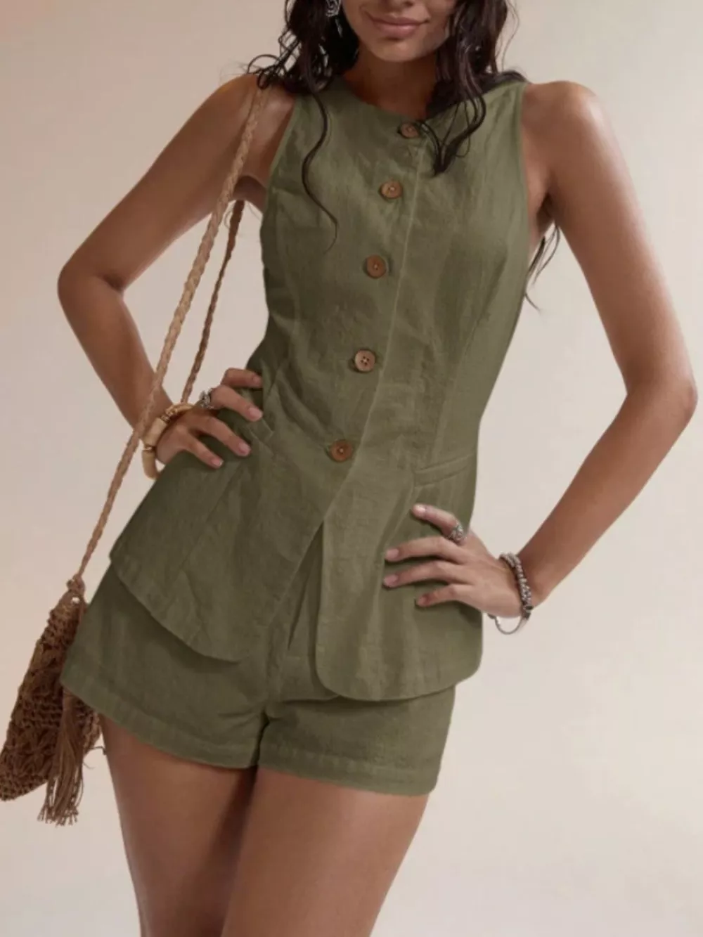 Button-Down Sleeveless Top and Shorts Set, image 12
