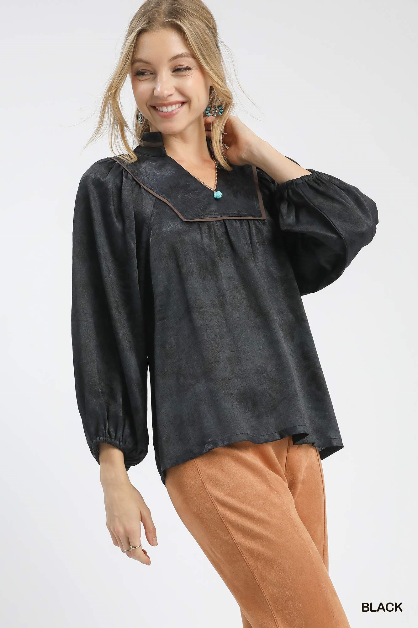 Crinkle Brocade Long Sleeve Blouse, image 2
