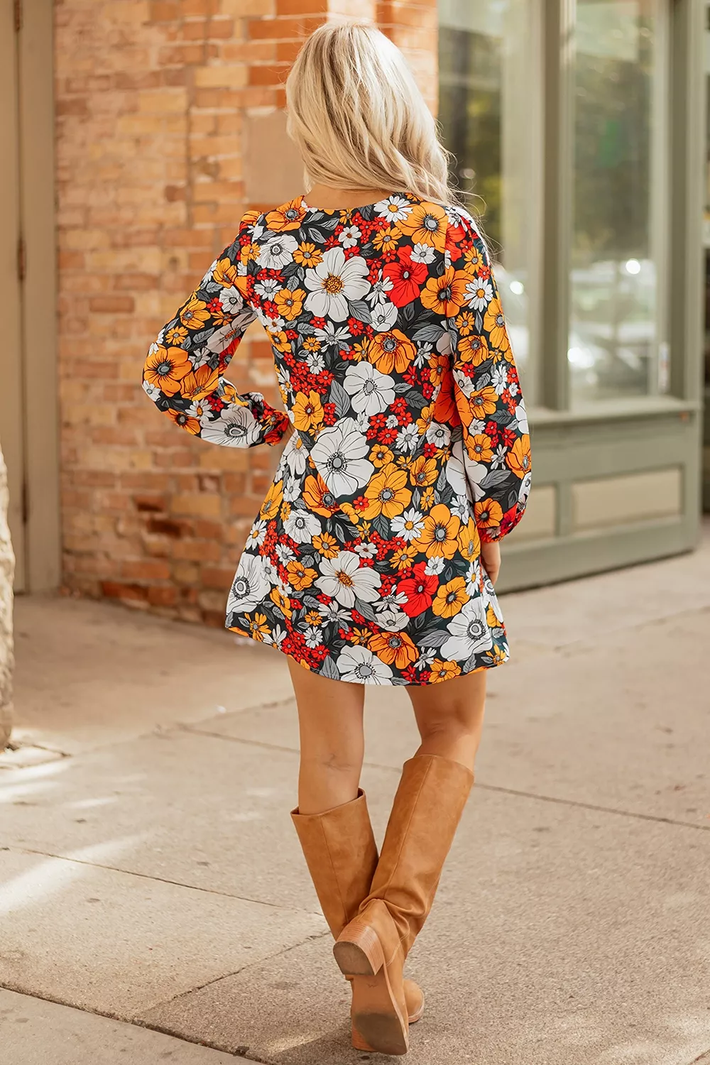 Boho Floral Print V-Neck Mini Dress with Pockets, image 3
