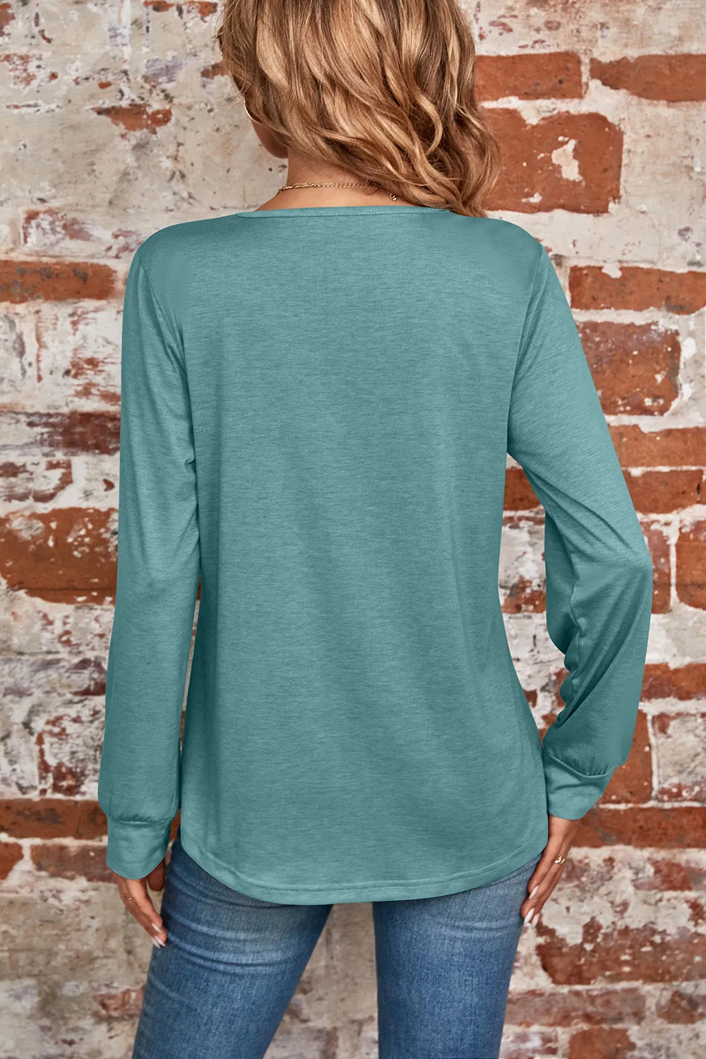 Ruched Square Neck Long Sleeve T-Shirt, image 12