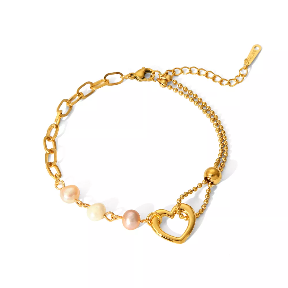 18K Gold-Plated Heart Pearl Bracelet, image 8