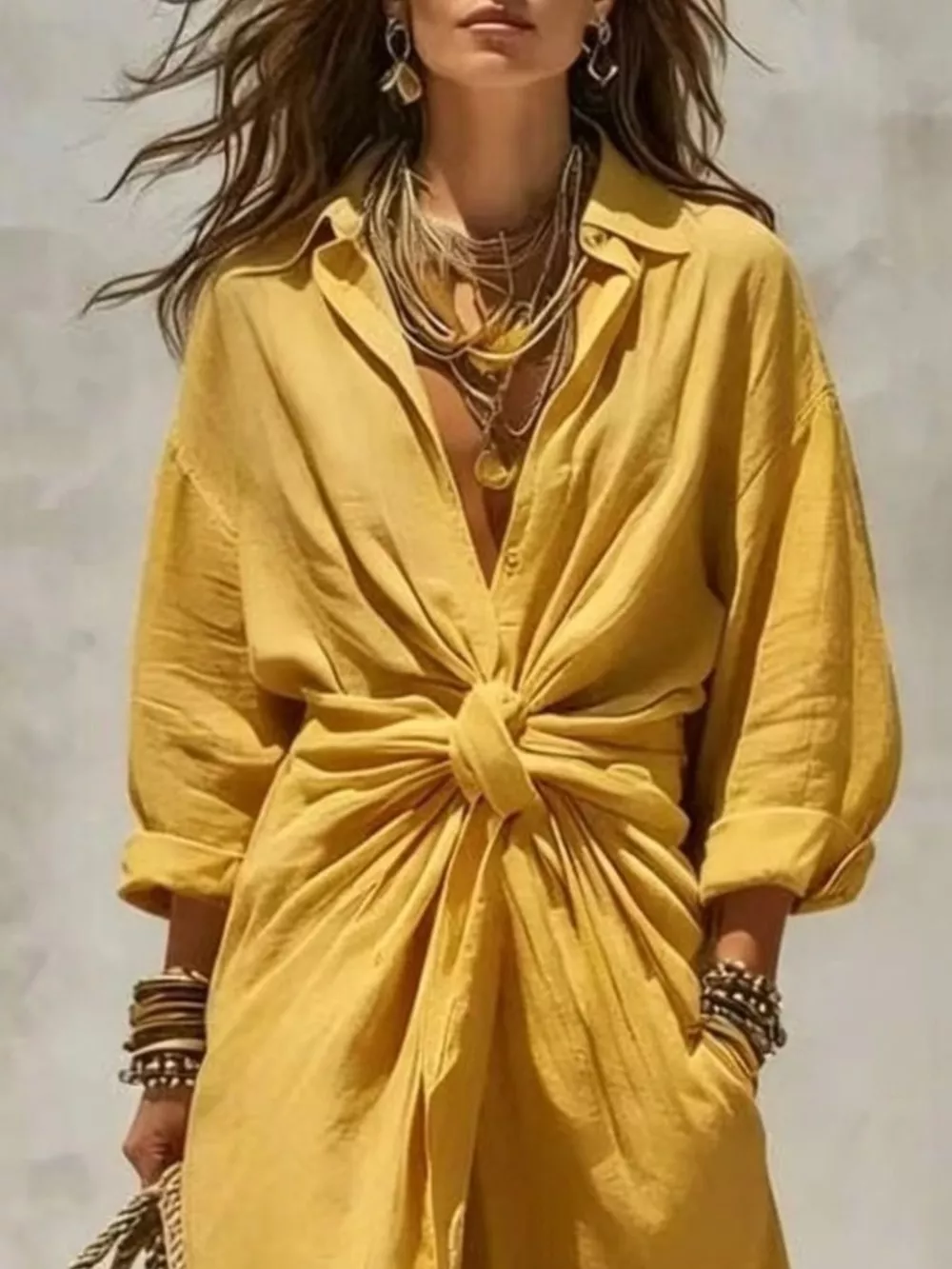 Front-Tie Maxi Shirt Dress, image 8