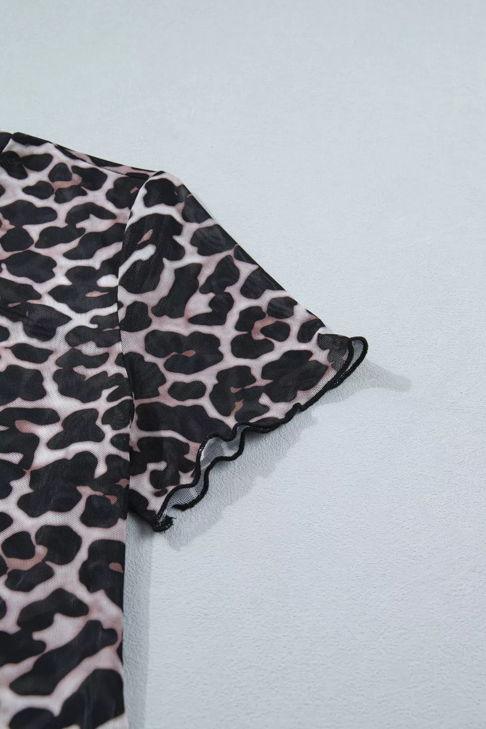 Leopard Print Sheer Mesh Short Sleeve Top, image 6