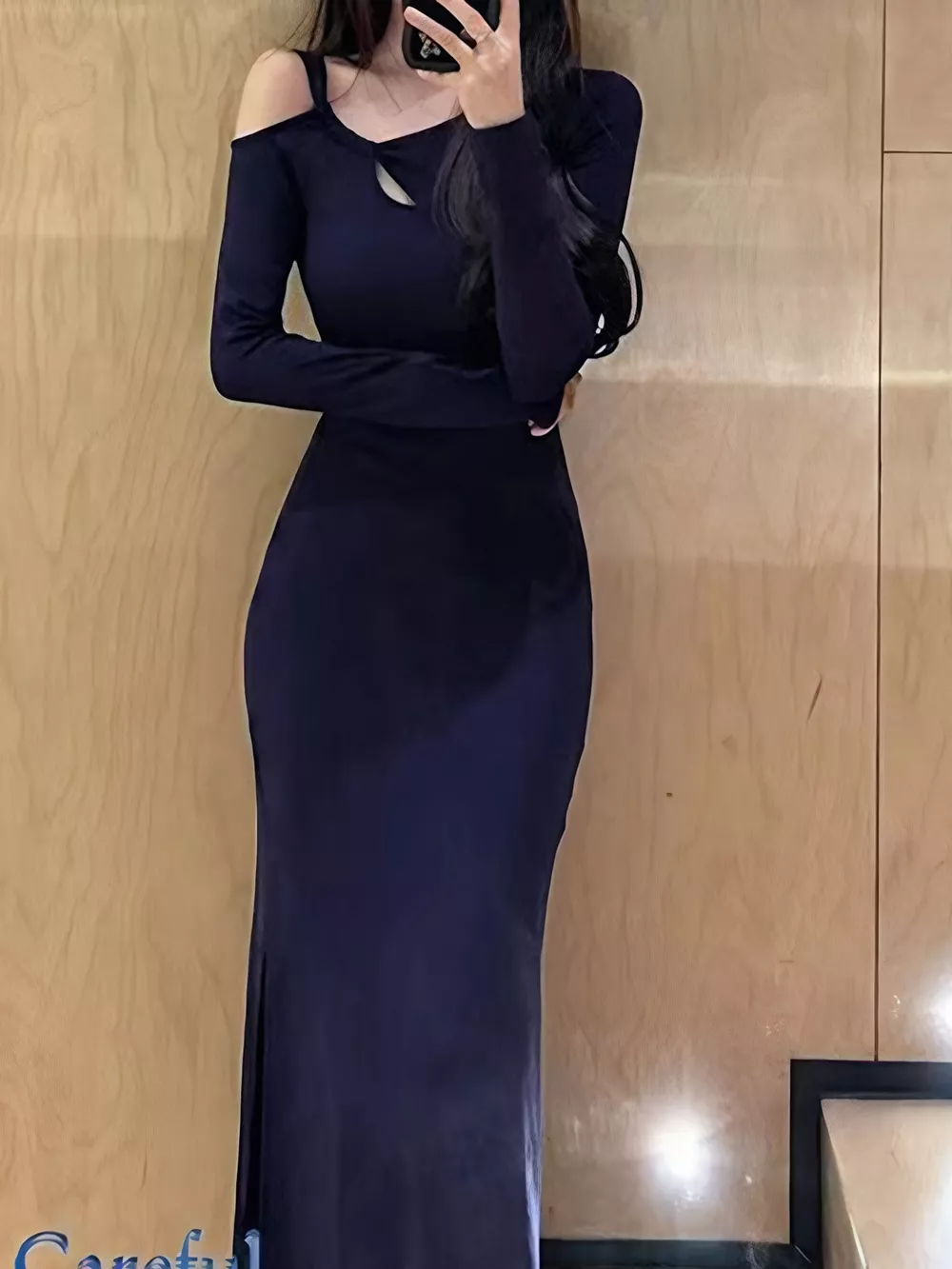 Asymmetrical Neck Long Sleeve Dress, image 5