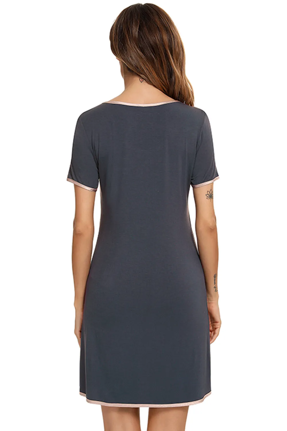 Contrast Trim Pocketed Round Neck Lounge Dress, image 10