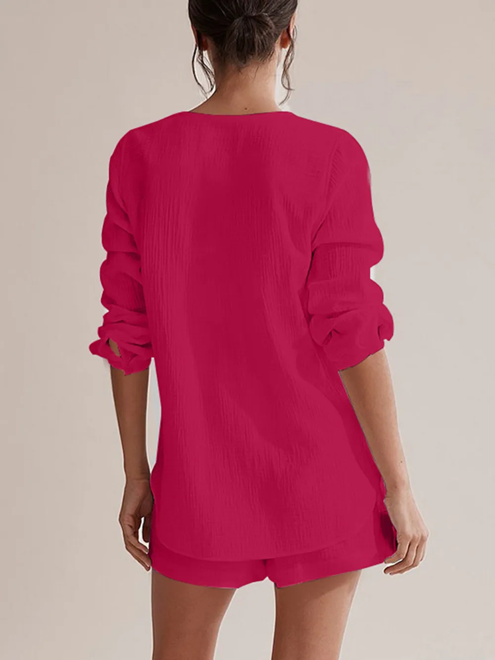 Notched Long Sleeve Top and Shorts Set, image 11