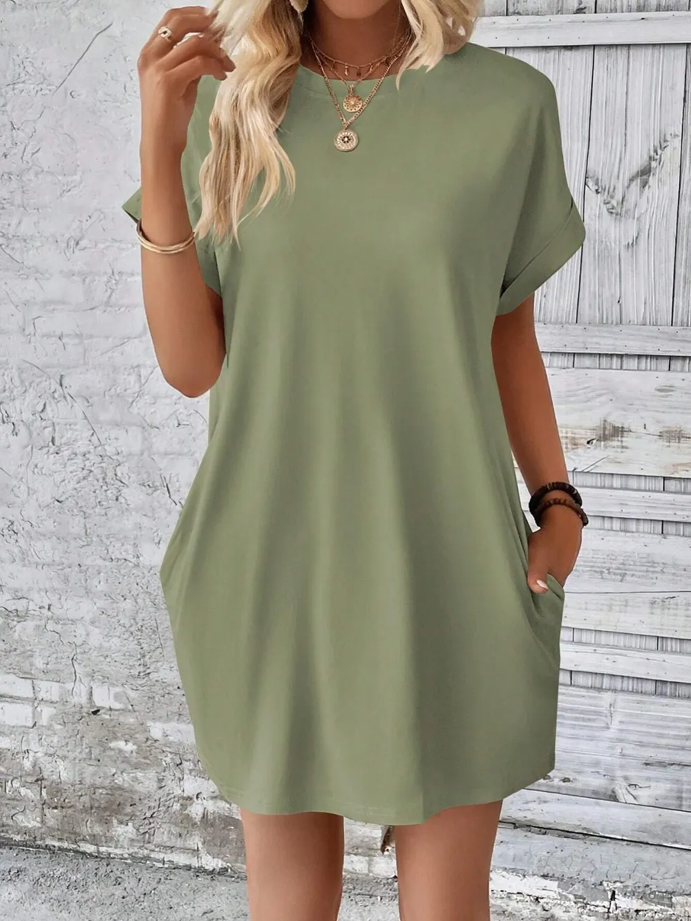 Round Neck Short Sleeve Mini Dress, image 16