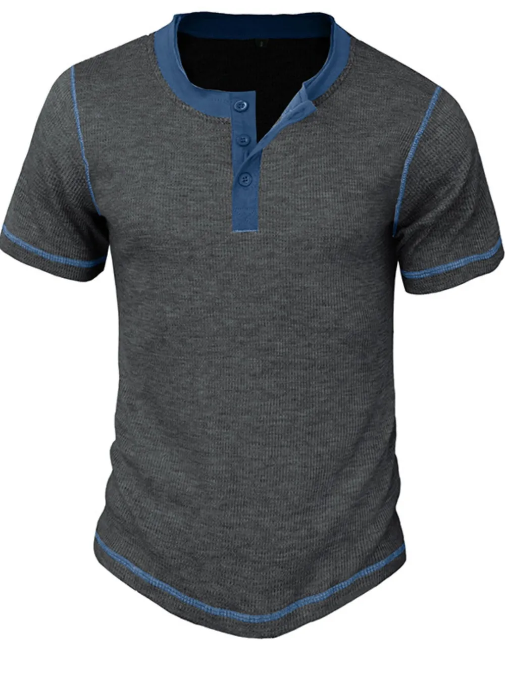 Men's Full Size Contrast Stitch Henley Polo Shirt Plus Size, image 15