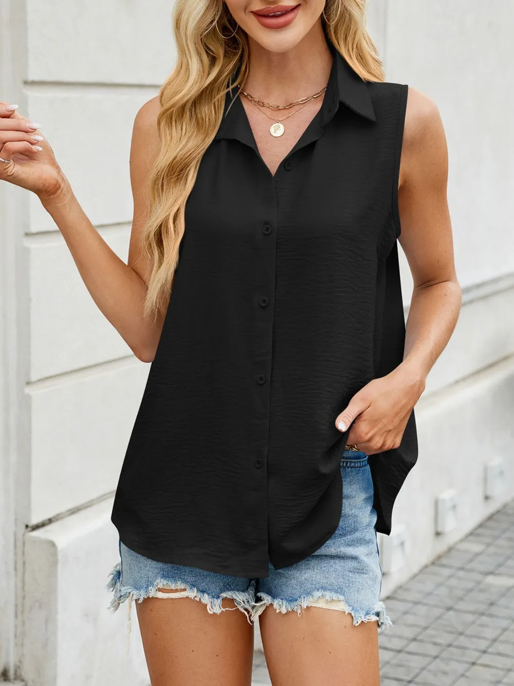 Button Down Collared Neck Tank, image 11