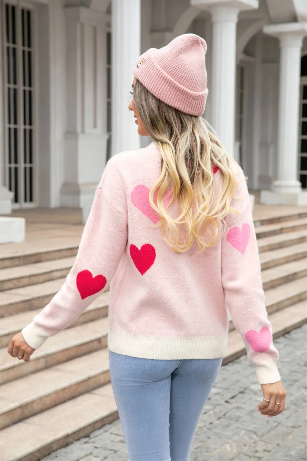 Heart Round Neck Droppped Shoulder Sweater, image 8