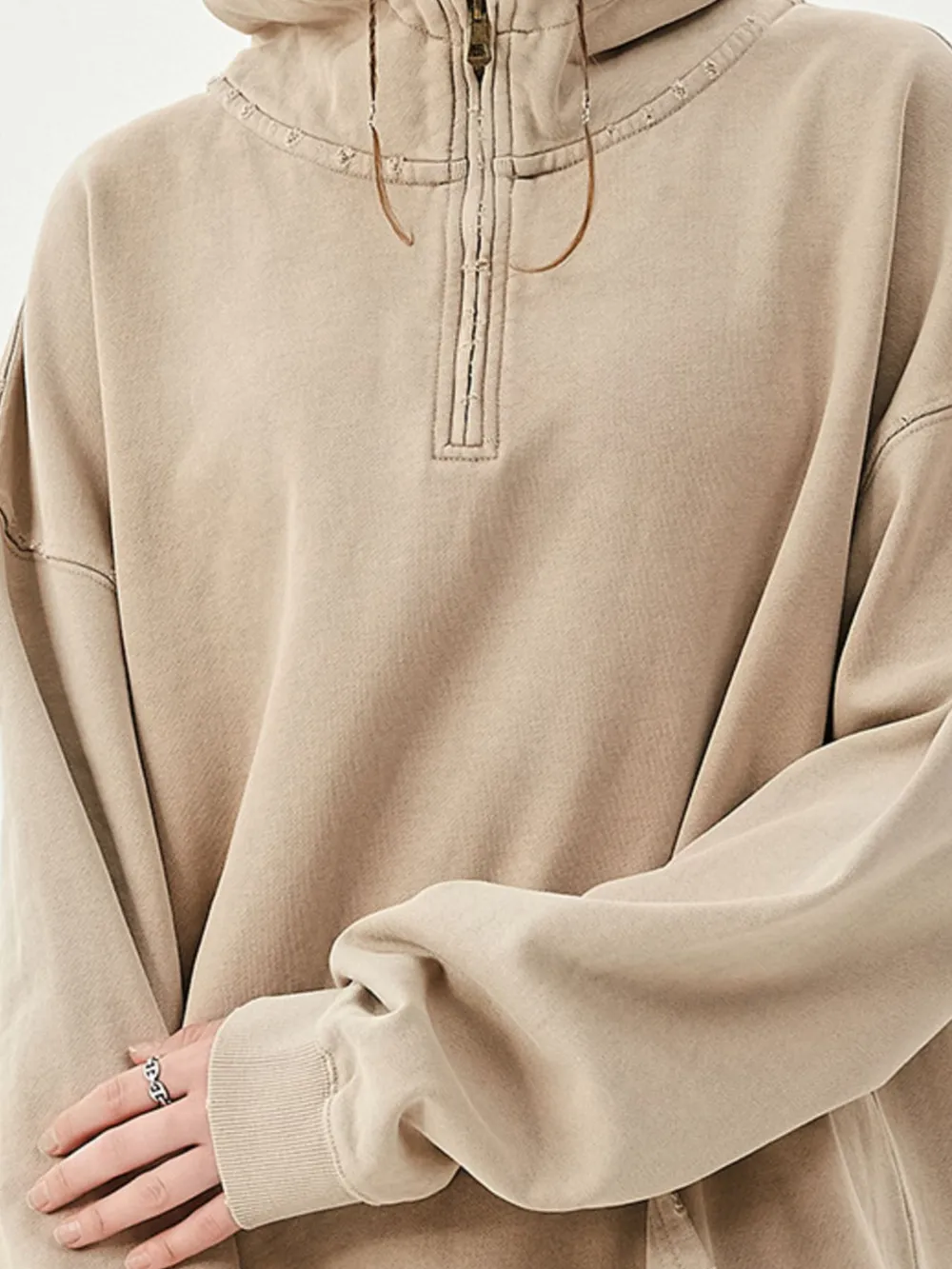 Men's Washed Quarter-Zip Hoodie with Kangaroo Pocket, image 8