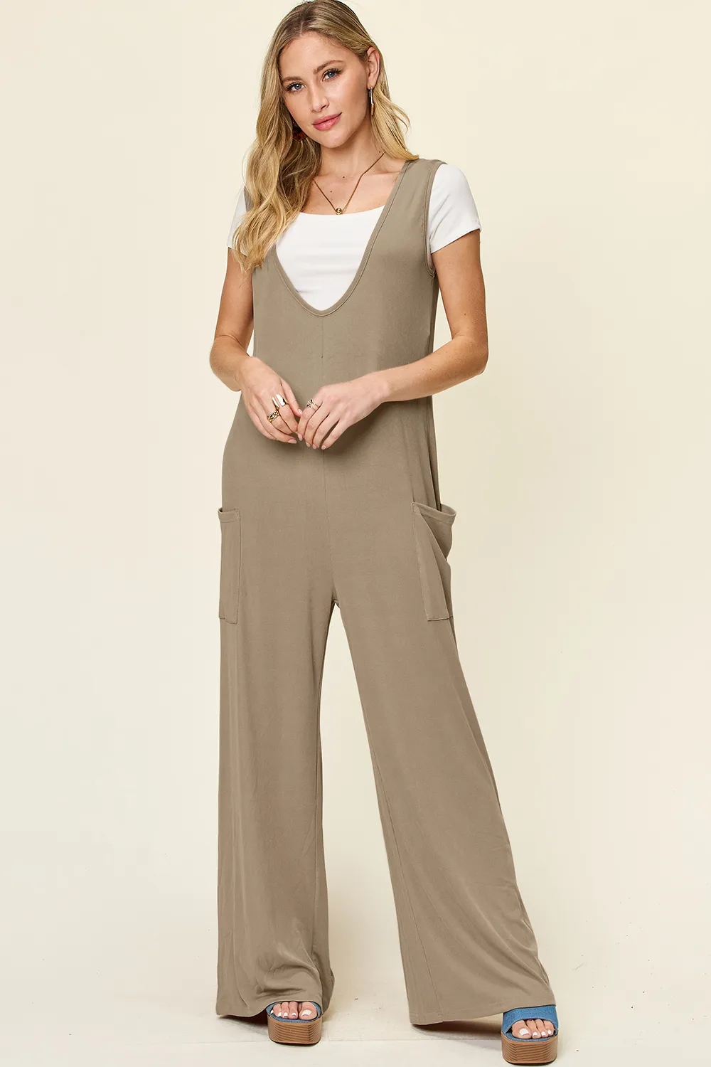 Full Size Sleeveless Wide Leg Jumpsuit with Pockets, image 8
