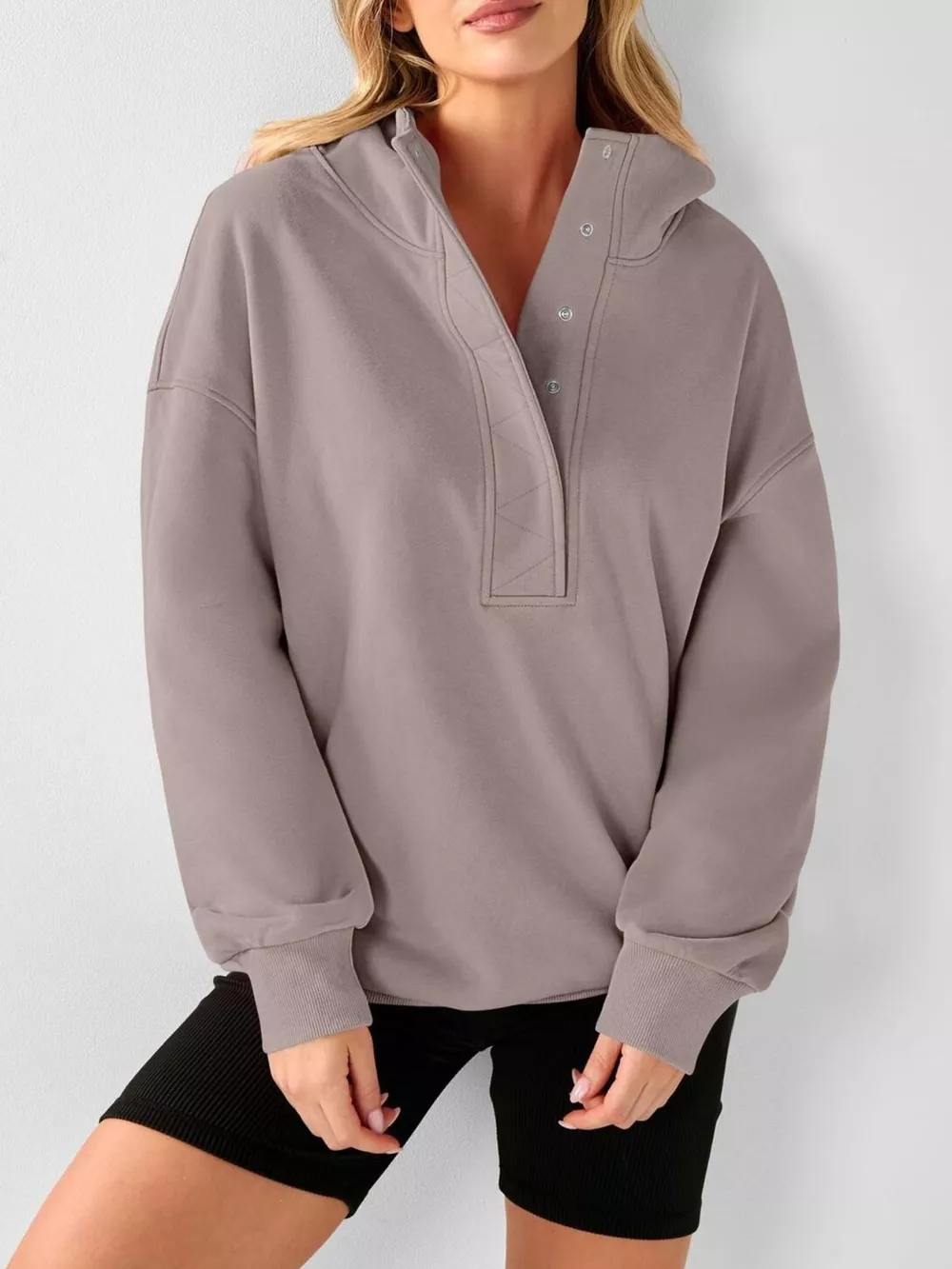 Half Snap Dropped Shoulder Hoodie, image 8